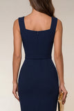Pencil Square Neck Navy Work Dress