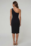 One Shoulder Black Sheath Knee-Length Work Dress
