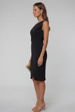 One Shoulder Black Sheath Knee-Length Work Dress