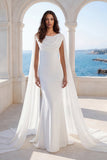 Cowl Neck Ivory Mermaid Wedding Dress with Streamer