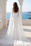 Cowl Neck Ivory Mermaid Wedding Dress with Streamer