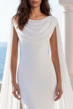 Cowl Neck Ivory Mermaid Wedding Dress with Streamer