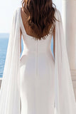 Cowl Neck Ivory Mermaid Wedding Dress with Streamer