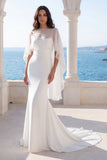 Spaghetti Straps Ivory Mermaid Wedding Dress with Capelet