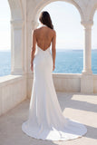 Halter Ruched Ivory Mermaid Wedding Dress with Slit