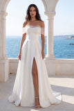 Beaded Off The Shoulder Ivory Mermaid Wedding Dress with Slit