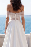 Beaded Off The Shoulder Ivory Mermaid Wedding Dress with Slit