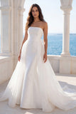 Strapless A Line Ivory Back Bow Wedding Dress with Side Cape