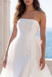 Strapless A Line Ivory Back Bow Wedding Dress with Side Cape