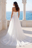 Ivory Strapless Corset A Line Wedding Dress with Slit