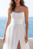 Ivory Strapless Corset A Line Wedding Dress with Slit