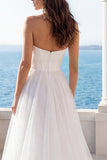 Ivory Strapless Corset A Line Wedding Dress with Slit