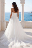 Floral Strapless Ivory A Line Wedding Dress with Side Cape