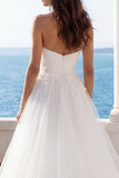 Floral Strapless Ivory A Line Wedding Dress with Side Cape
