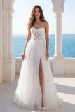 Corset A Line Ivory Sweetheart Wedding Dress with Slit