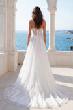 Corset A Line Ivory Sweetheart Wedding Dress with Slit