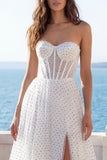 Corset A Line Ivory Sweetheart Wedding Dress with Slit