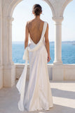 One Shoulder Ivory Ruched Mermaid Satin Wedding Dress with Sash