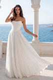 Pleated Strapless Ivory A Line Wedding Dress