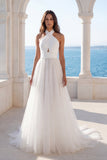 Ruched Halter Ivory A Line Wedding Dress