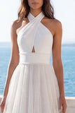 Ruched Halter Ivory A Line Wedding Dress