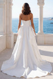 Pearls Ruffled Sweetheart A Line Ivory Wedding Dress with Slit