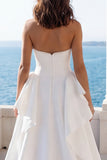 Pearls Ruffled Sweetheart A Line Ivory Wedding Dress with Slit