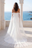 Off The Shoulder Mermaid Ivory Wedding Dress with Sash