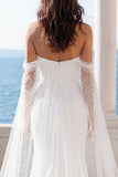 Off The Shoulder Mermaid Ivory Wedding Dress with Sash