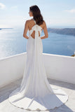 Ivory Halter Mermaid Satin Wedding Dress with Slit