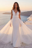 Ivory Beaded Mermaid V-Neck Wedding Dress