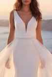 Ivory Beaded Mermaid V-Neck Wedding Dress
