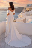 Off The Shoulder Ivory Ruffled Mermaid Wedding Dress with Slit