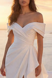Off The Shoulder Ivory Ruffled Mermaid Wedding Dress with Slit