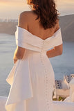 Off The Shoulder Ivory Ruffled Mermaid Wedding Dress with Slit