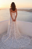 Ivory Lace Mermaid Strapless Wedding Dress with Slit