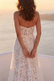 Ivory Lace Mermaid Strapless Wedding Dress with Slit