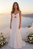 Ivory Cut Out Mermaid Spaghetti Straps Satin Wedding Dress
