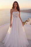 Ivory Strapless A Line Wedding Dress with Lace