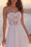 Ivory Strapless A Line Wedding Dress with Lace