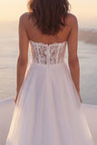 Ivory Strapless A Line Wedding Dress with Lace