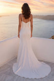 Mermaid Spaghetti Straps Ivory Satin Wedding Dress with Sash