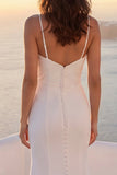 Mermaid Spaghetti Straps Ivory Satin Wedding Dress with Sash