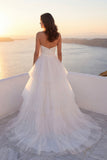 Ivory Sweetheart Ruched Tiered A Line Wedding Dress with Slit