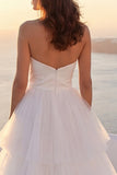 Ivory Sweetheart Ruched Tiered A Line Wedding Dress with Slit