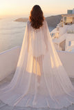 Strapless Satin Pearl Ivory Mini Dress with Cape