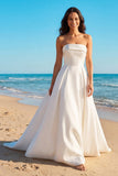 Simple Strapless Satin Ivory A Line Wedding Dress