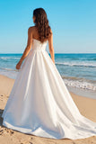 Simple Strapless Satin Ivory A Line Wedding Dress