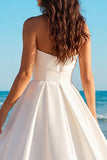 Simple Strapless Satin Ivory A Line Wedding Dress