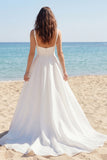 A Line Square Neck Ivory Wedding Dress with Slit